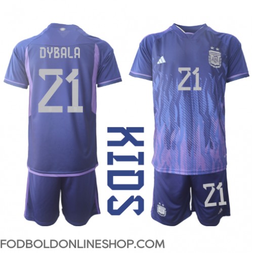Argentina Paulo Dybala #21 Udebane Trøje Børn VM 2022 Kortærmet (+ Korte bukser)